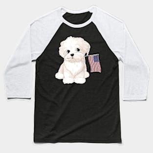 American Flag Maltese Dog Love Baseball T-Shirt